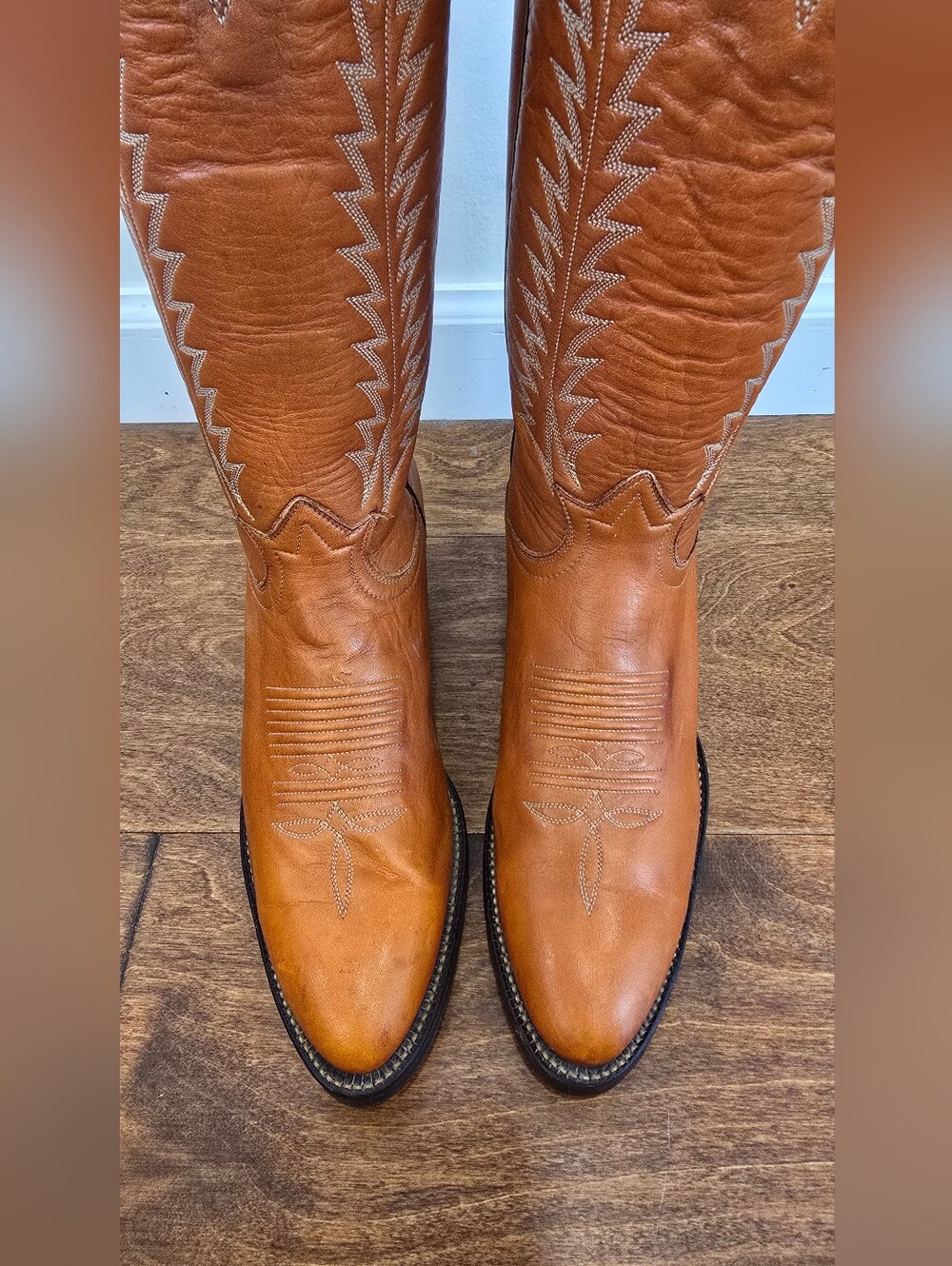 NOS Vintage Tony Lama Black Label Cowboy Boots H5669 Women 6.5R Cognac Tan W/Box - Picture 4 of 12
